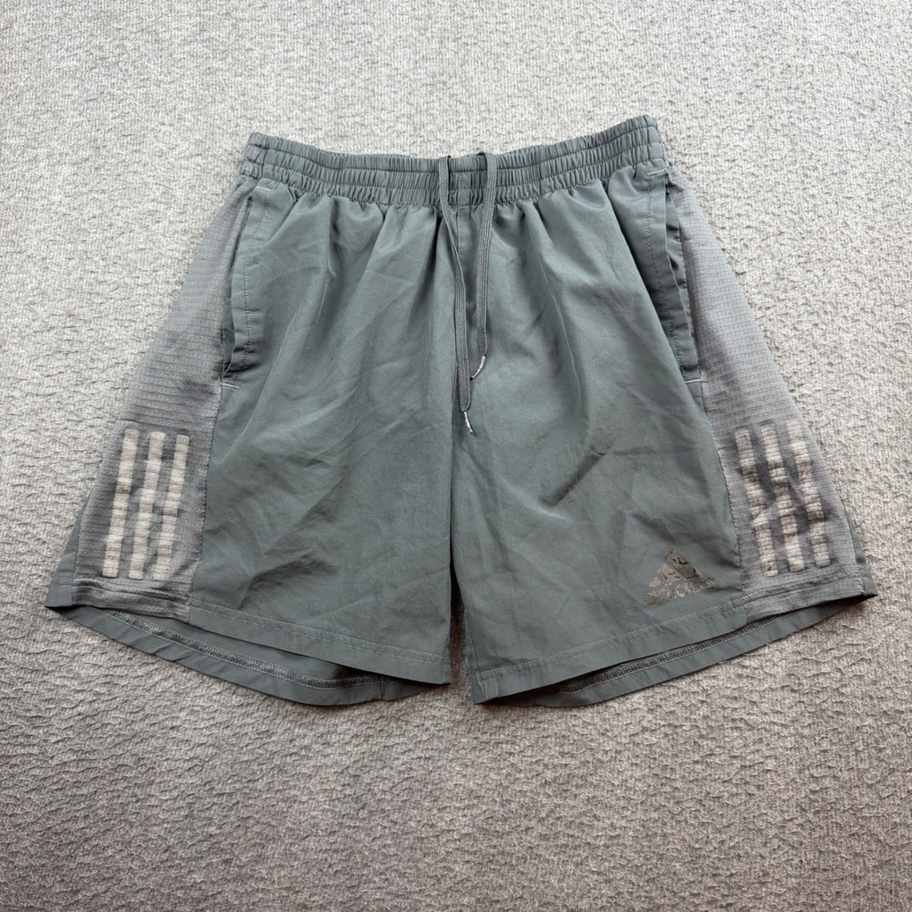 Adidas Athletic Shorts Men's Medium Gray 3-Stripe Lined Running Training